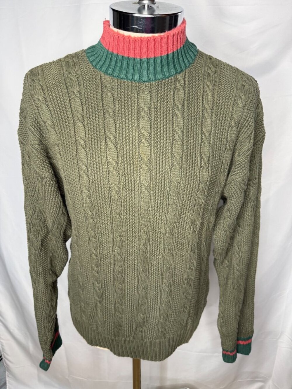 Vintage 90's Eddie Bauer Sweater L Cable Knit Olive Green United Kingdom